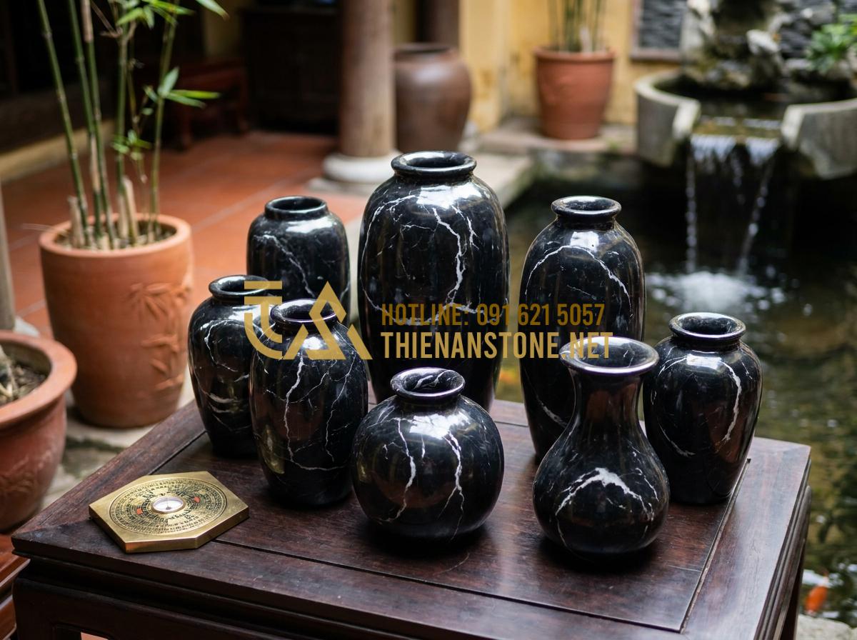 Ý Nghĩa Phong Thủy Của Lọ Hoa Đá: Cách Chọn Màu Đá Hợp Mệnh Thu Hút Tài Lộc - Handcrafted stone flower vases made from different natural stones displayed for